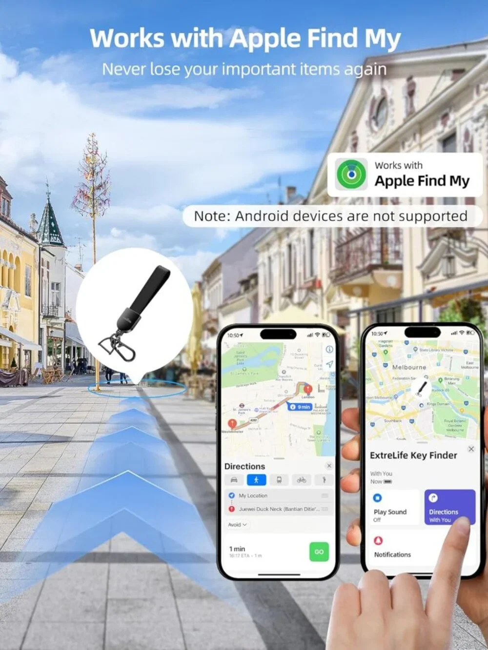 Leather Keychain with GPS Tracker, Compatible with Apple Find My - Smart Locator